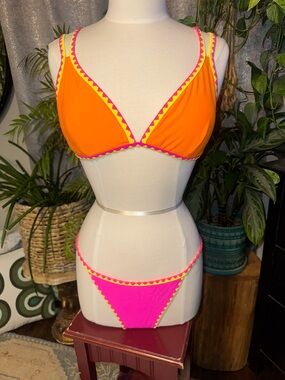 Colorblock Orange & Hot Pink Triangle Bikini